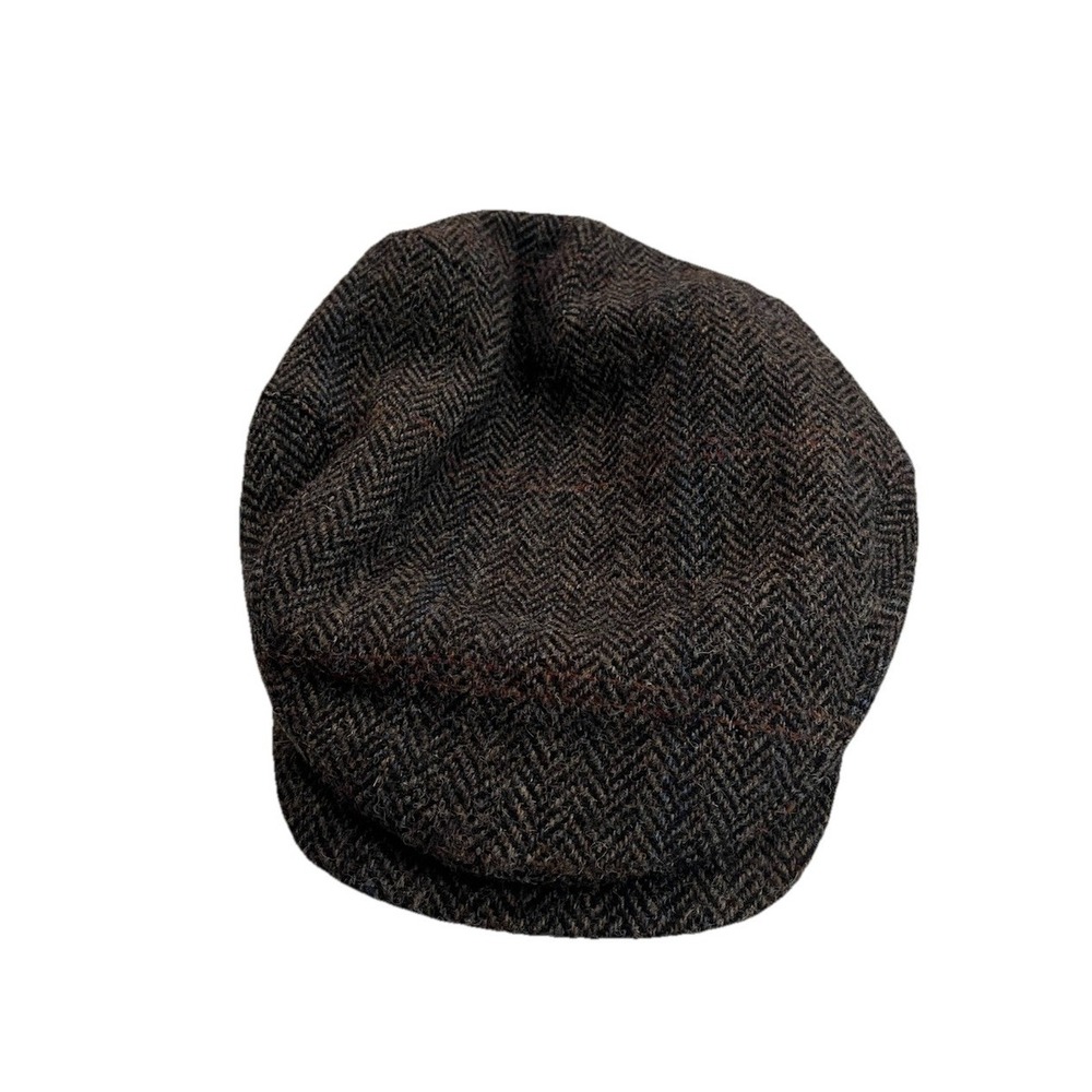 Wigens Brown Harris Tweed Newsboy Herringbone Cap with Earflaps Size 60